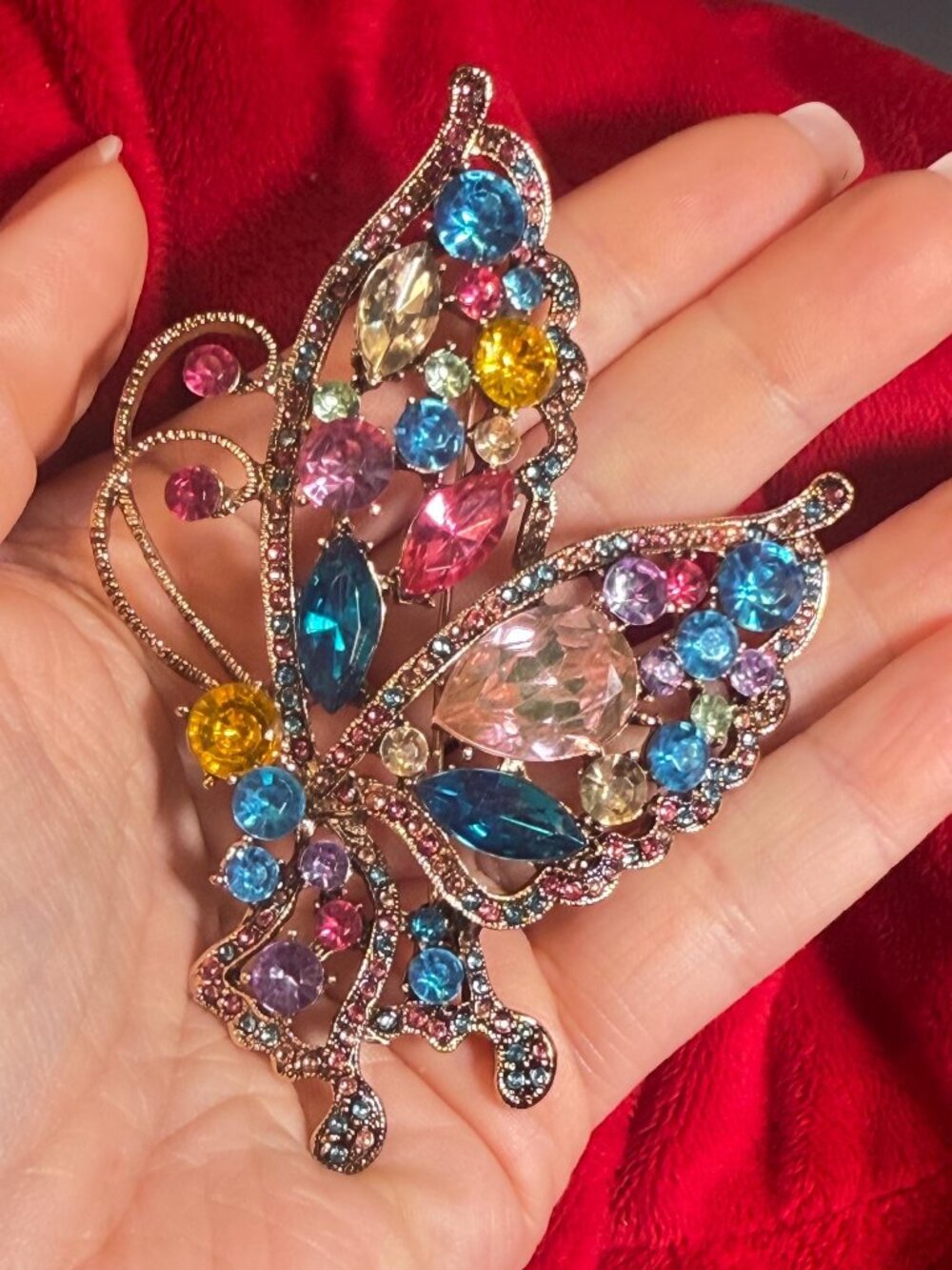 Butterfly Brooch Colorful Rhinestones Large Statement Pin 4 inches